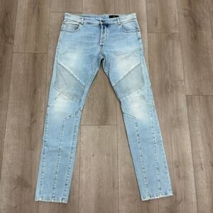Balmain Ribbed Slim Multi-Cuts Jeans 'Bleu Jean Clair' size 34 B13
